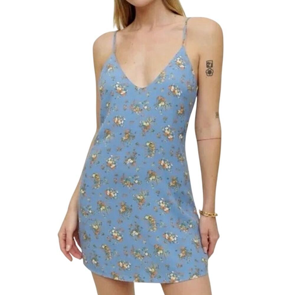 REFORMATION Ventura Blue Floral Mini Slip Dress Rory - Sz Medium
